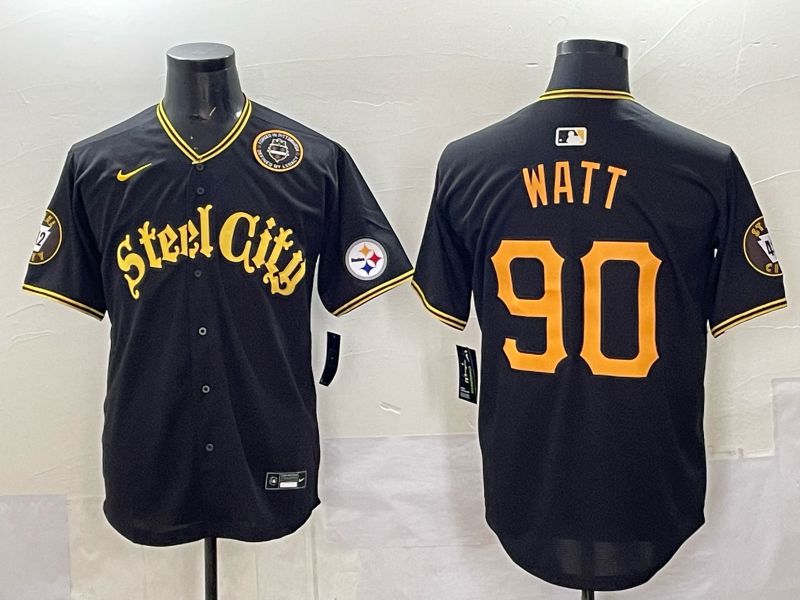 Men 2025 Nike Pittsburgh Steelers #90 Watt Black Limited NFL Jersey style 0067